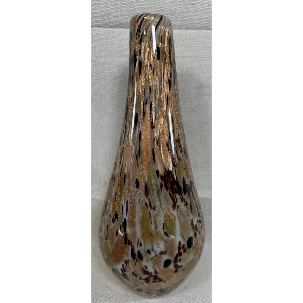 Vintage Italian Murano Style Art Glass Vase Gold Copper Aventurine 12